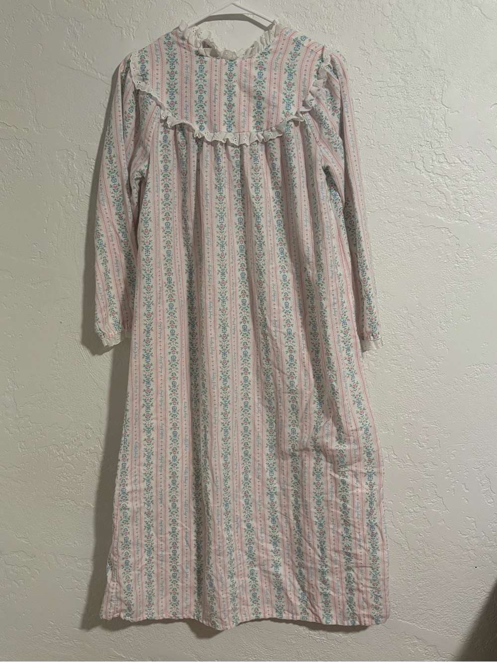 Vintage Lanz of Salzburg Women’s Pink Striped Floral Long-Sleeve Nightgown